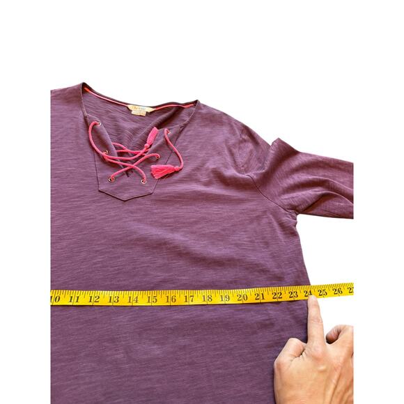Boden Cotton Purple Tunic Dress with Pink Cross Tie Neckline - Size 18 - Picture 4 of 10